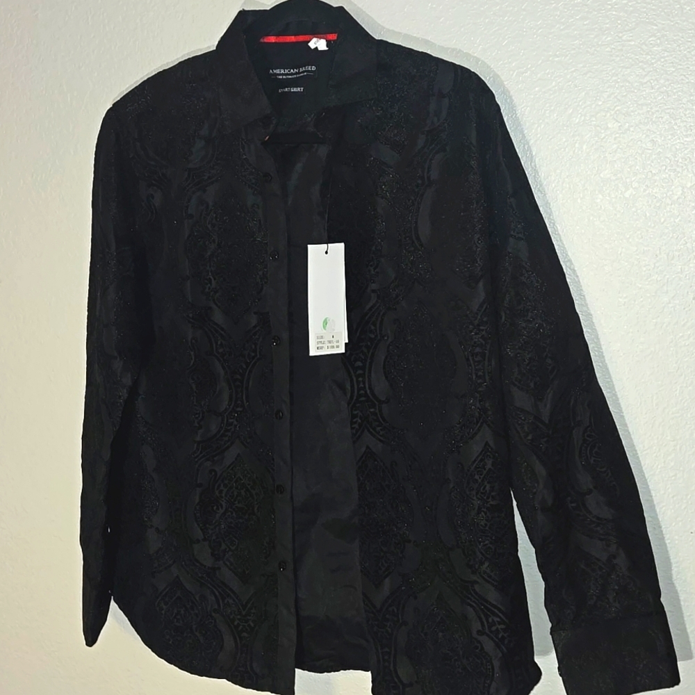 NWT American Breed Smart Shirt Black floral button up luxury formal
